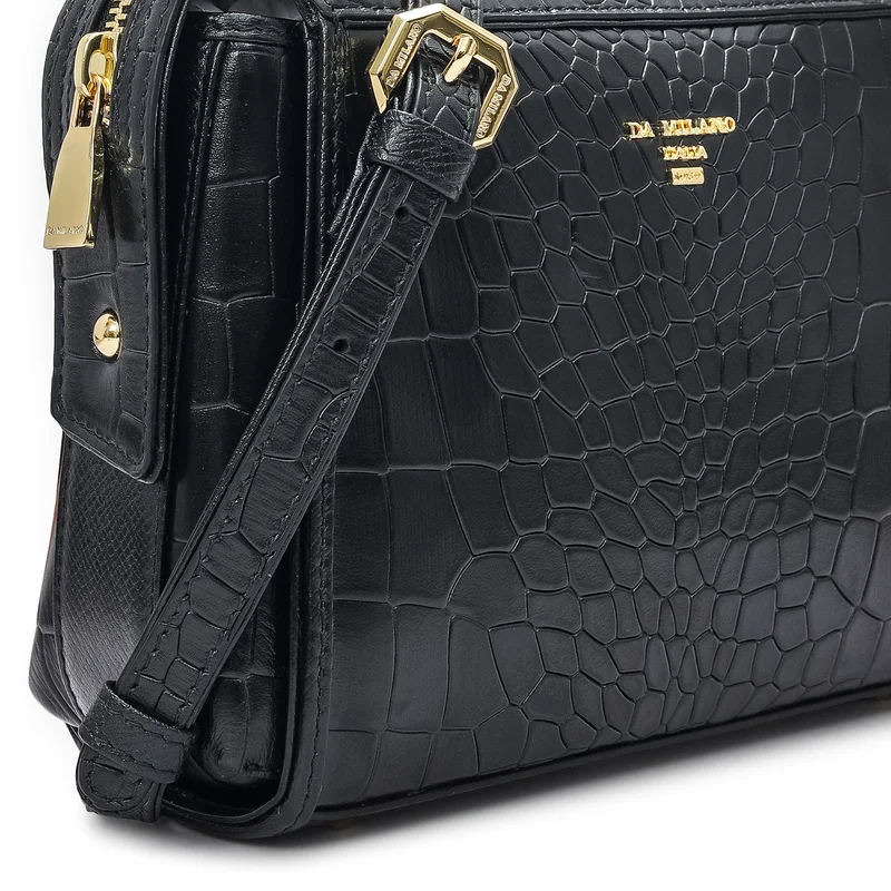 Da Milano Black Small Croco Leather Sling - Black for Women | Best Price UAE